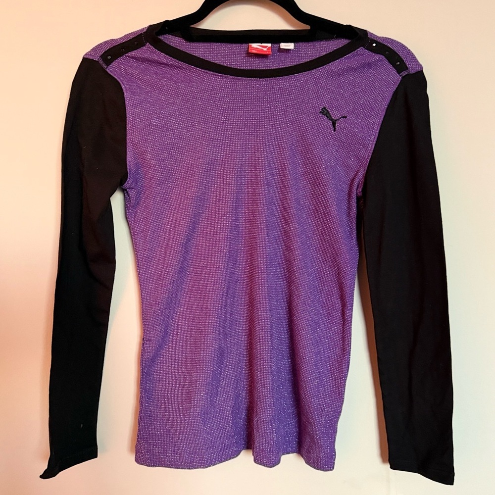 Puma Girls Athletic Long Sleeve Top Purple Black Size L NWT